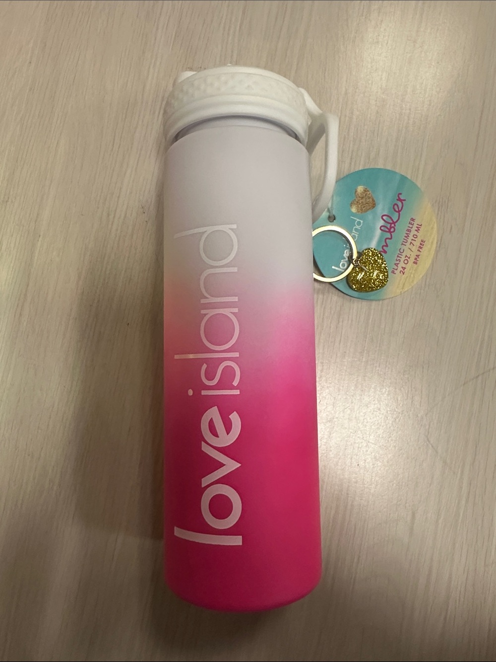 Love Island Ombre Pink Water Bottle with White Lid